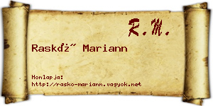 Raskó Mariann névjegykártya